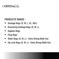 Crystal Pouch Garbage Bags Dustbin Bags and Plastic Covers For Home Malls Parks Hospitals Hotels | Medium Size | Black | 19 X 21 Inch | 6 Packs Of 30 pcs | Total 180 pcs