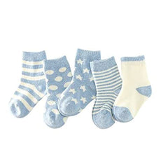 MOMISY 5 Pairs Tube Socks for children Toddlers Infant Baby Girl Boys (Light Blue, 2 year to 4 year)
