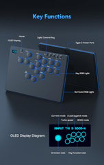 Fravex 16-Key Leverless Arcade Fight Controller – Black | All-Button Fightstick for PC/PS4/PS3/Nintendo Switch/Steam with OLED Display, Hot-Swap Short-Stroke Switches, RGB Lighting, SOCD & Turbo, USB-C