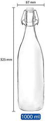 Amazon Brand - Solimo Silica Glass Bottle with Flip Cap, 1 Litre, Set of 4, Transparent