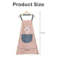 MOMISY Waterproof Kitchen Apron, Cooking Apron with Large Front Pocket, Daisy Print Design (Pink)