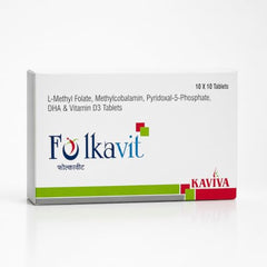 KAVIVA Folkavit L-Methyl Folate, Methylcobalamin, Pyridoxal-5-Phosphate, DHA & Vitamin D3 Tablets | Nutritional Supplement | 10 x 10 Tablets |