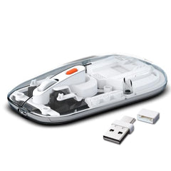 Amkette Epic TP Advanced Transparent Wireless Mouse/Bluetooth Mouse Rechargeable, USB-A+USB-C Nano Receiver, 3200DPI, Type-C Charging, 3 Device Connectivity for Laptop, PC, MacBook, Tablet & More