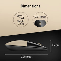 HP Z3700 Wireless Optical Mouse with USB receiver and 2.4GHz Wireless Connection/ 1200DPI / 16 months Long Battery Life /Ambidextrous and Slim Design (Modern Gold)