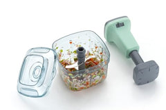 MAGIC SPOON Hand Push Chopper 1000ML, Vegetable & Onion Chopper with 4 Stainless Steel Blades, Manual Food Chopper for Garlic, Chilli, Dry Fruits, Nuts Cutter & Salad Preparation for Kitchen, Pista