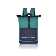 United Colors of Benetton Grand Slam 30L Roll-Top Backpack - Blue+Navy Color | Fits 14-inch Laptop | Secure Buckle Closure for Travel & Gym with 1-Year Warranty