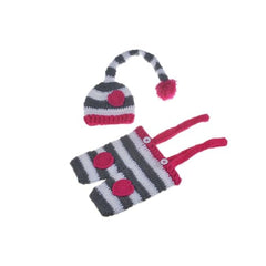 MOMISY Newborn Baby Photography Prop Outfits Striped Suspender Hat Photo Shoot Costume for 0-6 Months-White Grey Pink