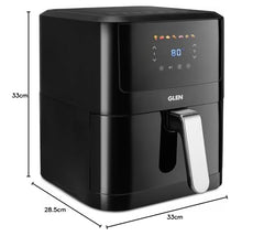 Glen Digital Air Fryer, 6 Litre, 1500W Airfryer with 7 Pre-Set Functions, Auto Sleep, Digital Controls, Timer & Temperature Control, Bake, Fry, Roast & Grill with Less Oil, Large Black (SA-3042DBL)
