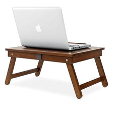 INTRAHAUS Wooden Extra Large Multi Tasking Height Adjustable Foldable Laptop Table Portable Study Writing Desk for Bed Sofa Home Office Use Walnut Color Wide Surface Design