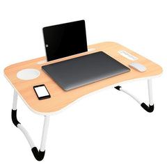 MollisHomes Laptop Table with Dock Stand Wood Smart Standard Multi-Purpose Solid/Study Table/Bed Table/Foldable and Portable/Ergonomic & Rounded Edges/Non-Slip Legs/Engineered (Blue)
