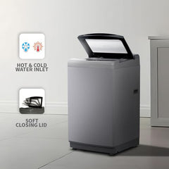 SHARP 7.5 kg Fully Automatic Top Load Washing Machine with Toughened Glass I JAPAN QUALITY I Hot & Cold Water Dual Inlet, Soft Close, Add Laundry I 10 Wash Mode I SS Pulsator I ES-T75N-GY I Inox Grey