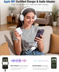 TQZEK 2in1 Light_ing 8pin to 3.5mm Adapter MFi Certified 20W Fast Charge & Hi-Fi Sound for Earphone Car Home Stereo AUX Audio Dongle for iPhone 14/13/12/11/XR/XS/X/8/7/6 Series iPad and iPod