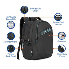 Skybags Porto Spacious 40L Weekender Backpack, 2 Compartments, Black-Blue | Laptop Compatible (Upto 17"), Front & Shoe Compartments, Padded Handles, Travel/ Office Bag, Unisex, 1-Year Global Warranty