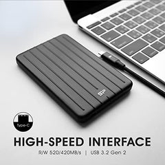 SP Silicon Power 2Tb Portable Ssd, USB-C, Aluminum Case USB 3.2 Gen 2 Type-C External Solid State Drive, Up to 520Mb/S, Bolt B75 Pro Series