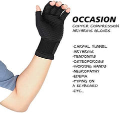 MOMISY Arthritis Gloves Copper-Infused Fingerless Compression Gloves to Speed Up Recovery & Relieve Symptoms of Arthritis RSI Tendonitis & More for Men & Women - 1 Pair, Black, Large