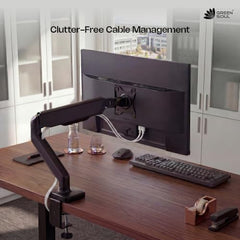 Green Soul Single Monitor Gas Spring Stand|Fits 13-32" Screen|9Kg Weight Capacity|Height Adjustable Desk Mount, VESA Plate, Grommet & C-Clamp Base|Monitor Riser for Desk|Tilt, Swivel & Rotation|Black