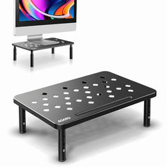 AGARO Monitor Stand for Desk, Laptop Stand & PC Riser, 3-Level Height Adjustable, Compatible with 24”, 27”, 29” & 32” Monitors, Laptop, CPU, Printer, Heavy-Duty Steel with Anti-Skid Pads, Black