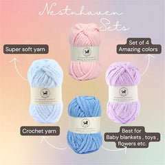 NESTNHAVEN , Plush & Cuddly Sets 2.0 , Chenille Yarn Supersoft Hand Knitting Wool Ball, set of 4 , 400 grams (1 Ball/100 Gram Each) Suitable for Craft, Babywear, Toys , Baby Blankets , 5 Bulky, Shades - NNHS 2.0 (Set 26 baby Pink , lilac , hot pink…