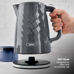Tower Electric Kettle 1.7L Metal Body Auto Shut-Off 360° Base Blue | 1.7L capacity, 1350W rapid boil, full metal body, auto shut-off and boil-dry protection, 360-degree swivel power base
