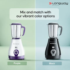Longway Mix Pro 550 Watt Mixer Grinder with 4 Jars for Grinding, Mixing, Blending, Juicing with Powerful Motor (Black & Gray,4 Jars)