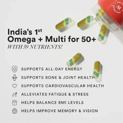 Wellbeing Nutrition Slow Multivitamin + Omega 3 for Men & Women, Adult 50+ | B-Complex, Coq10, Vitamin D3, C, Zinc, Calcium + 40 Nutrients | Energy, Immunity, Joint, Heart & Memory, 60 Veg Capsules