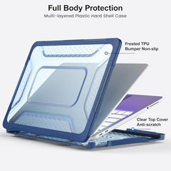 ProElite Transparent Case for MacBook Neo 13 inch 2026 Model Touch ID, Heavy Duty Honeycomb Hard Shell with Slim TPU Bumper and Fold Kickstand, Dark Blue