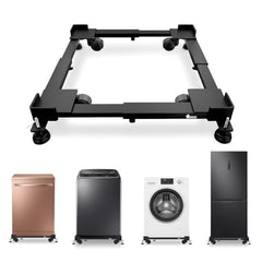 HOMESIDE Adjustable Washing Machine Stand with Wheels upto 170 kg Capacity | Heavy Duty Metal Trolley for 5-12 kg Top & Front Load Machines, Anti-Vibration Pads | Universal Fridge, Cooler Stand - Black