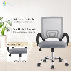 Casa Copenhagen Mesh Mid Back Office/Study/Computer/Revolving/Desk Chair for Work from Home -Metal Base, Height Adjustable Seat - Grey Milange & Black Handle