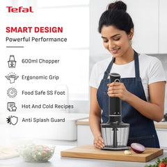 Tefal Easy Chef HB-GB 600W Hand Blender with 600 ml Chopper & Powelix Blades | Fast Blending & Chopping | Ergonomic Grip| Stainless Steel Foot| 2-Year Coverage