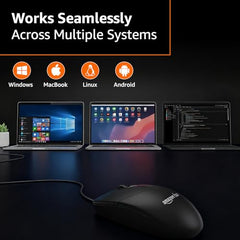 Amazon Basics Wired Mouse | 1000 DPI Optical Sensor | Plug and Play | Compatible with PC, Laptop (Black)