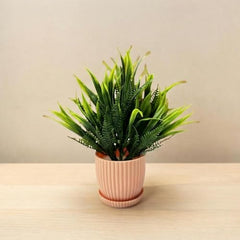 amazon basics Artificial Potted Plants, Artificial Plastic Eucalyptus Plants Small Indoor Potted Houseplants, Small Faux Plants for Home Decor Bathroom Office Farmhouse (Set of 8)