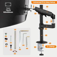 Dyazo Single Monitor Desk Mount Stand | Height Adjustable Fully Articulating Arm for 13–32 Inch Screens | VESA 75×75/100×100 Compatible | Tilt & Rotate Monitor Holder with C-Clamp/Grommet Base (Black)