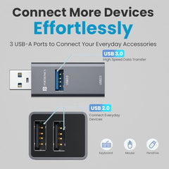 Portronics Mport Link A 3-Port USB-A Hub, 1x USB 3.0 (5Gbps) + 2X USB 2.0, Aluminium Alloy Body, Plug & Play for Laptop/PC (Grey)
