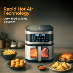 KENT Digital Air Fryer 5L | 1400W | Bake, Grill & Roast | Up to 80% Less Oil Usage | 8 Preset Menu | Rapid Heat Circulation | Digital Display & Touch Control Panel | Glass Window with in built Light