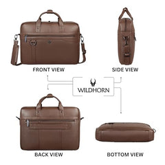 WildHorn Premium Leather Laptop Bag for Men | Handcrafted | Adjustable Shoulder Strap, Fits 15.6-Inch Laptop | Ideal for Office, Travel, Daily Use - 1 Year Warranty (WALNUT)