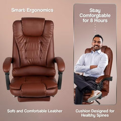 Kepler Brooks Italia Premium Leatherette Office Chair for Work | 3-Years Warranty | Boss Chair for Office, Ergonomic Executive Chair, Cushioned Arms & Seat, Leg Rest, Heavy Duty Metal Base (Black)