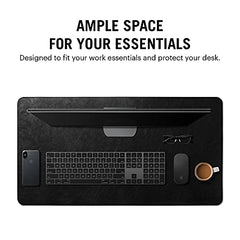 DailyObjects Combo Super Smooth Vegan Leather Reversible, Anti Slip, Water Resistent Felt Turf 2.0 Desk Mat | Vegan Leather Black Desk Tray Organiser - Set of 2