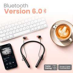 Portronics Harmonics Prime Wireless Neckband Earphones with 50H Playtime, Bluetooth 6.0, ENC, 10mm Dynamic Drivers, Dual Pairing, Fast Charging(Black)
