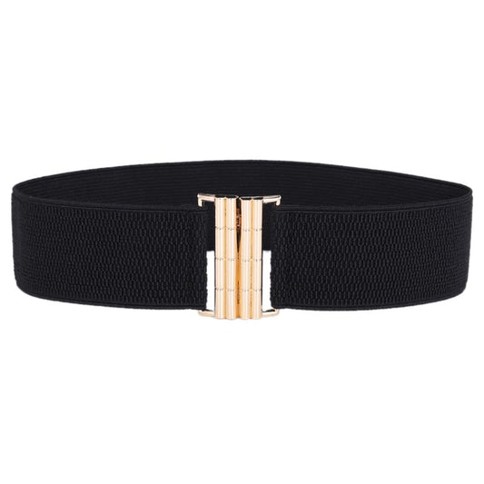 SYGA Women's Bamboo Pattern Buckle Elastic Girdle Waistband Outer Dress Decorative Belt (Black)