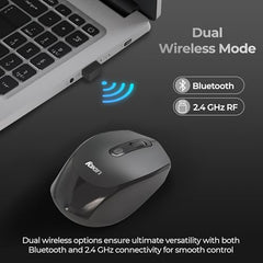 Foxin Flow Wireless Mouse with Rechargeable Battery, Bluetooth & 2.4 Ghz Dual Connectivity, 4 Buttons, Upto 1600 DPI, Type-C Charging | Ergonomic Office Mouse for Laptop, MacBook, PC | Green