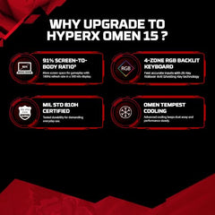 HP Smartchoice HyperX OMEN 15, AMD Ryzen 7 260, 8GB-RTX 5050, 24GB DDR5 (Upgradeable), 1TB SSD, 180Hz, 2.5K, 500 nits, 3ms RT, 15.3''/38.9cm, Win11, Office24, Black, 2.42kg, gb0038AX, AI Gaming Laptop