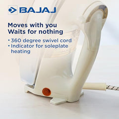 Bajaj DHX-9 1000W Heavy Weight Dry Iron | Advance Soleplate And Anti-Bacterial German Coating Technology | Multiple Temperature Levels | 2 Yr Warranty 【Ivory】