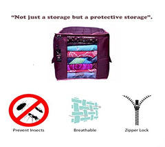 VR ATULIT BY CHOOSY 12 Flap Saree Bag | Clothes Storage Bag for Sarees, Blankets | Large Storage Bag for Clothes with Transparent Zip Covers | Foldable Quilted Bag Organizer with Handle for Wardrobe