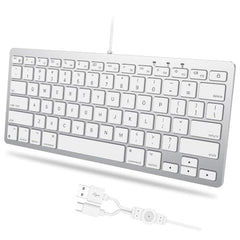 Emetok Wired Keyboard for Mac Users, 1 Cable 2 Plugs USB-C & USB-A, Silver