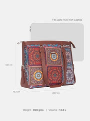 ZOUK Office Bag | Stylish Bags for Office Use | Laptop Bag 15.6 inch | Stylish Tote for Office Use | Purse for Women | Vegan Leather Handbag | Daily & Travel Use | Multicolor Mandala Print