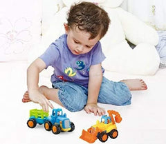 Syga Unbreakable Happy Engineering Construction Vehicles Including Tractor/Bulldozer/Dumper/Cement Mixer Toy for Kids/Toddlers/Infants/Children/Baby/Pull Back car Set of 4