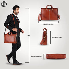 HAMMONDS FLYCATCHER Men Genuine Leather Office Bag - Laptop Bag - Padded Laptop Compartment, Fits 14 Inch Laptop - Adjustable Strap, 1 Year Warranty - Office, Travel, Daily Use - Brushwood, Brown