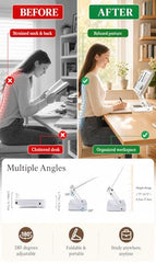Sunchhaya Acrylic Book Stand for Reading – Clear Adjustable Book Holder with 360° Rotating Base, Foldable Reading Stand for Desk, Cookbook, Tablet & Laptop Stand, Height & Angle Adjustable (R22H)