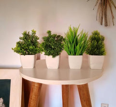 Litleo Plastic Artificial Plants Mini, Eucalyptus Potted Faux Decorative Grass Plant For Home Decor, Indoor, Office, Desk, Shelf, Table Decoration (Pack Of 4), Green