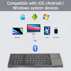 COOLCOLD Foldable Bluetooth Keyboard with Touch pad | Rechargeable - Tri-Folding Portable Wireless Key Board, Full Size Ultra Slim Pocket-Sized Foldable Keyboard for Tab Android Windows & Laptop